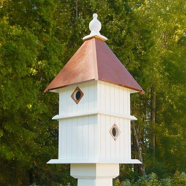 White PVC Two-Story Songbird Birdhouse with Copper Roof and Guards - ‎11.5 x 11.5 x 27 inches
