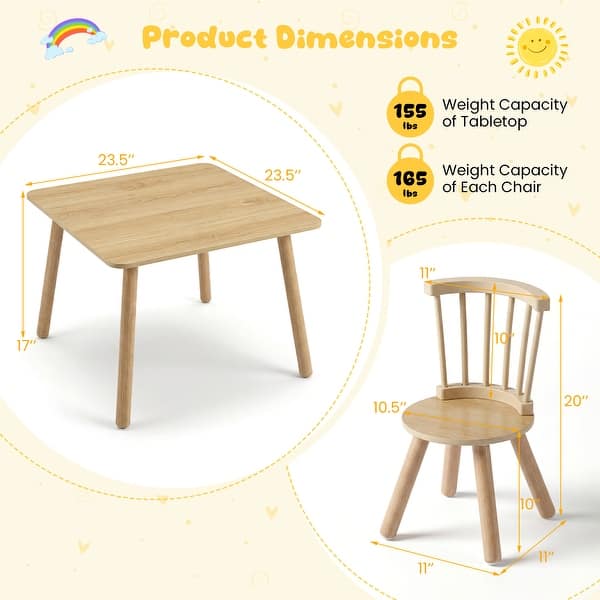 dimension image slide 1 of 2, Gymax 3PCS Toddler Furniture w/Pine Wood Frame Curved Backrest Round