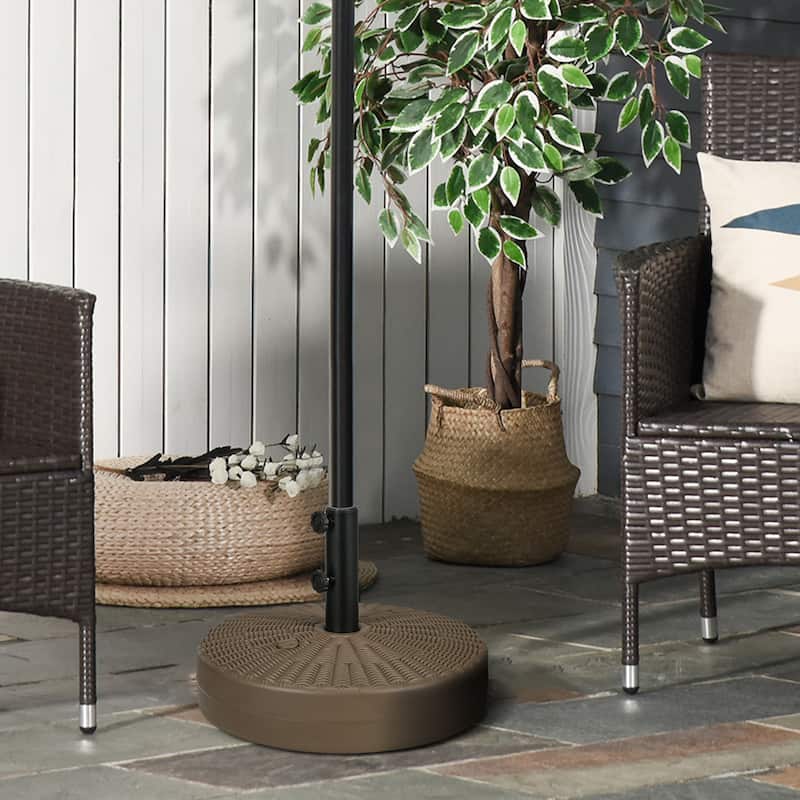 Heavy Duty Rattan-Pattern Umbrella Base Fillable with Sand or Water Fits Outdoor Patio Parasol Stand - 20" Dia x 14.25" H - Brown