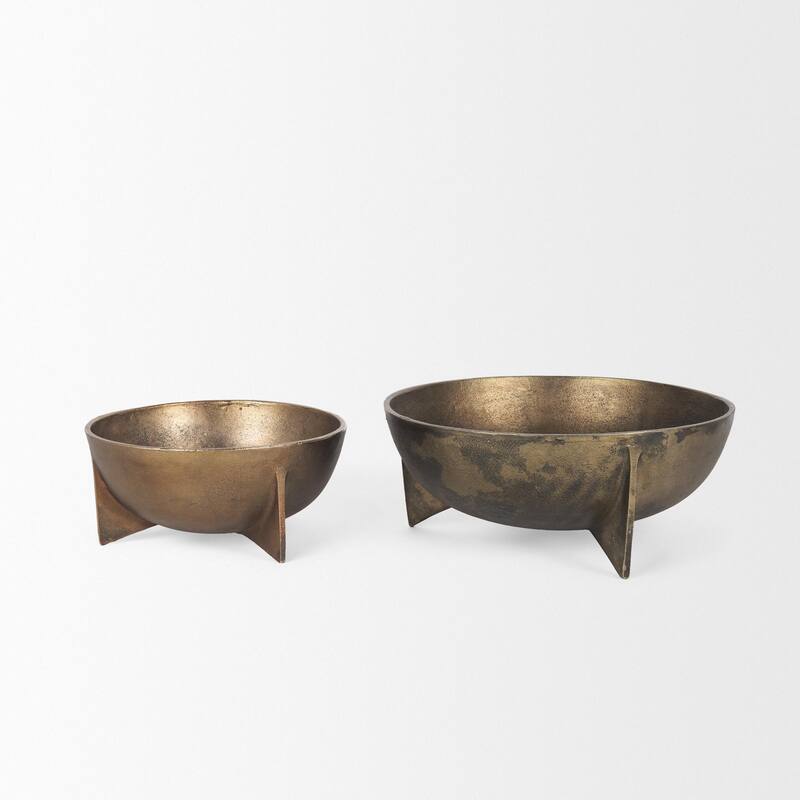 Quita Large Gold Metal Decorative Bowls (Set of 2) - 14.0L x 14.0W x 6.8H