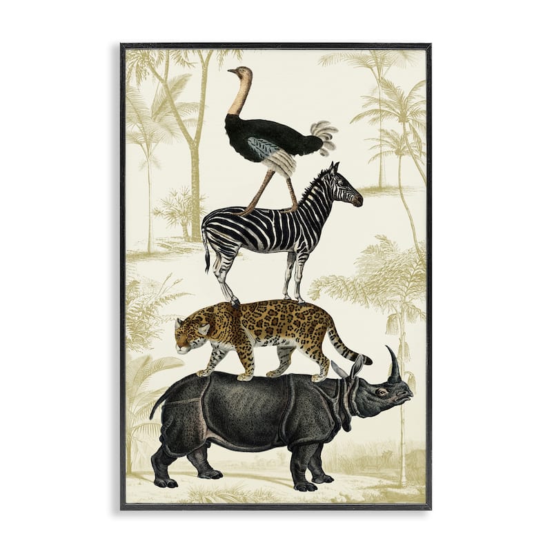 Stupell Tower of Safari Animals Framed Giclee Art Design By Victoria Barnes - 16 x 24 - Black