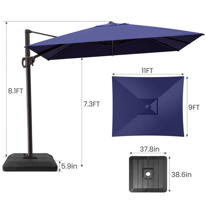 Outdoor 11 x 9 FT Patio Cantilever-Offset Umbrella with 4-Piece Fillable Weighted Base