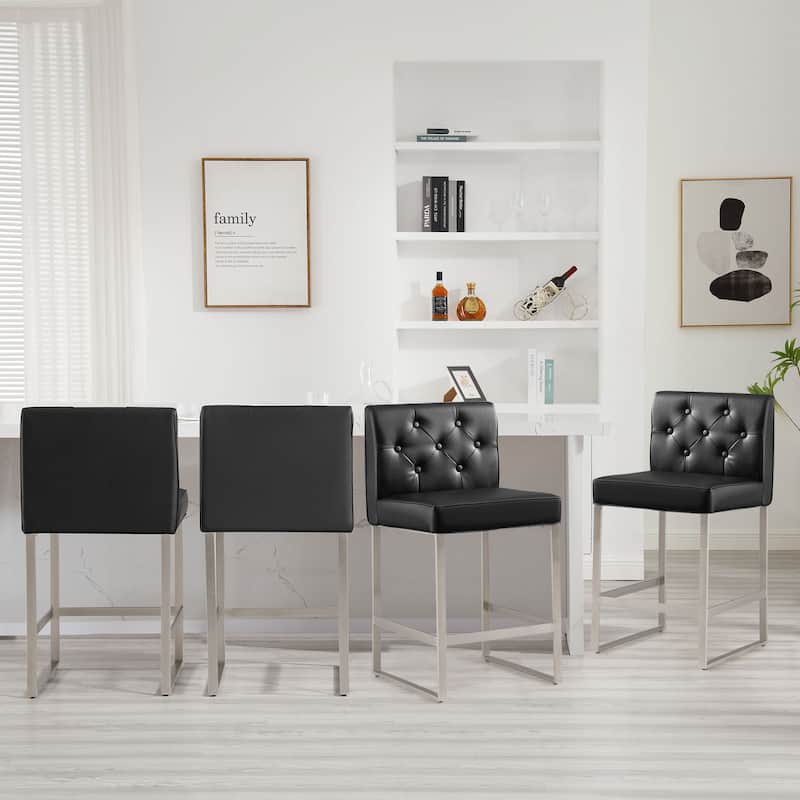 25" Faux Leather Upholstered Counter Height Bar Stools - 36.6"H x 18.9"W x 20.3"D