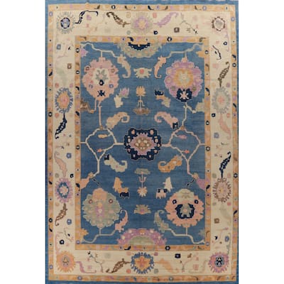 Hand Knotted Oriental 100% Wool Carpet Transitional All-Over Navy Blue & Blues Oushak Area Rug - 15' 7'' X 12' 3''