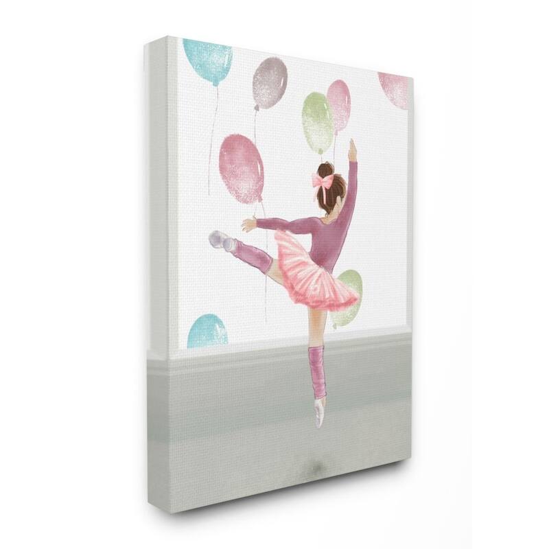 Stupell Jumping Ballerina Little Dancer Girl Balloons Pink Canvas Wall Art