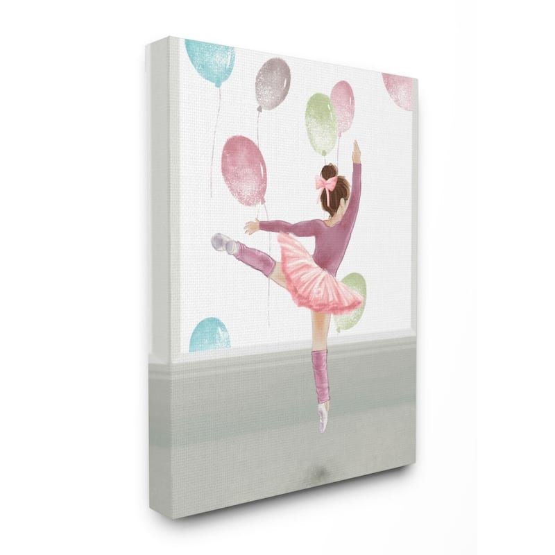 Stupell Jumping Ballerina Little Dancer Girl Balloons Pink Canvas Wall Art - 24 x 30