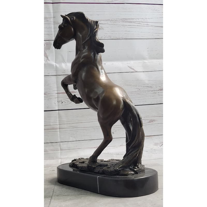 Rearing Horse Bronze Metal Statue Sculpture Equestrian Decor Gift Signed Original Art