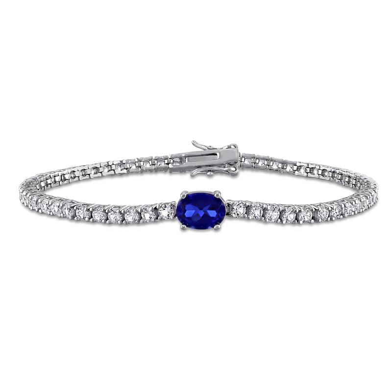 Miadora 6 3/4ct TGW Created Blue & White Sapphire Bracelet in Sterling Silver
