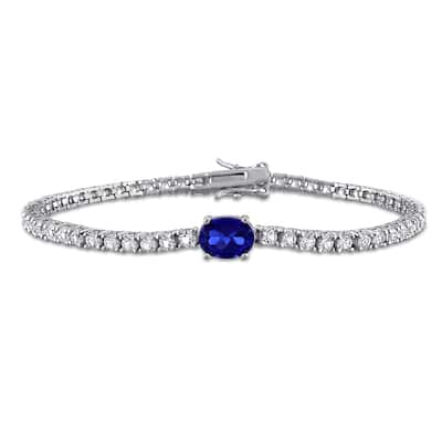 Miadora 6 3/4ct TGW Created Blue & White Sapphire Bracelet in Sterling Silver