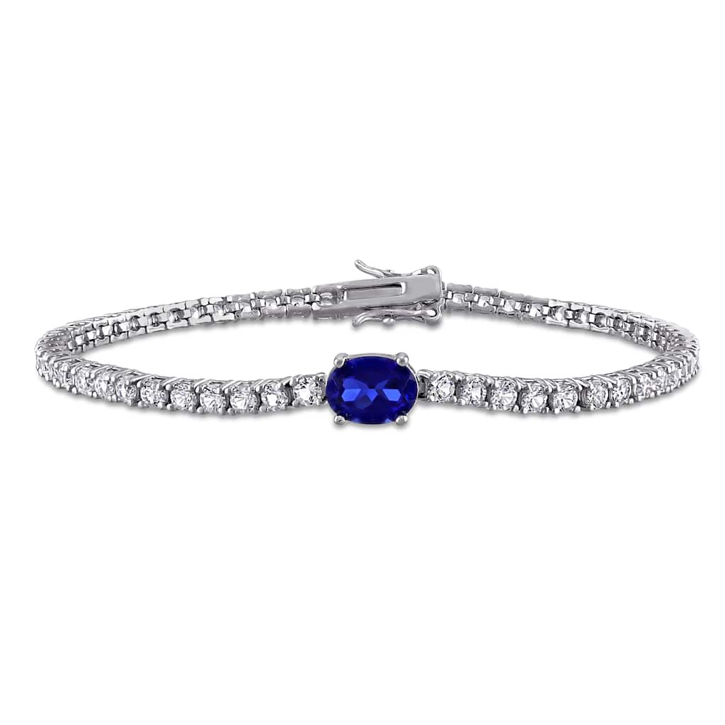 Miadora 6 3/4ct TGW Created Blue & White Sapphire Bracelet in Sterling Silver