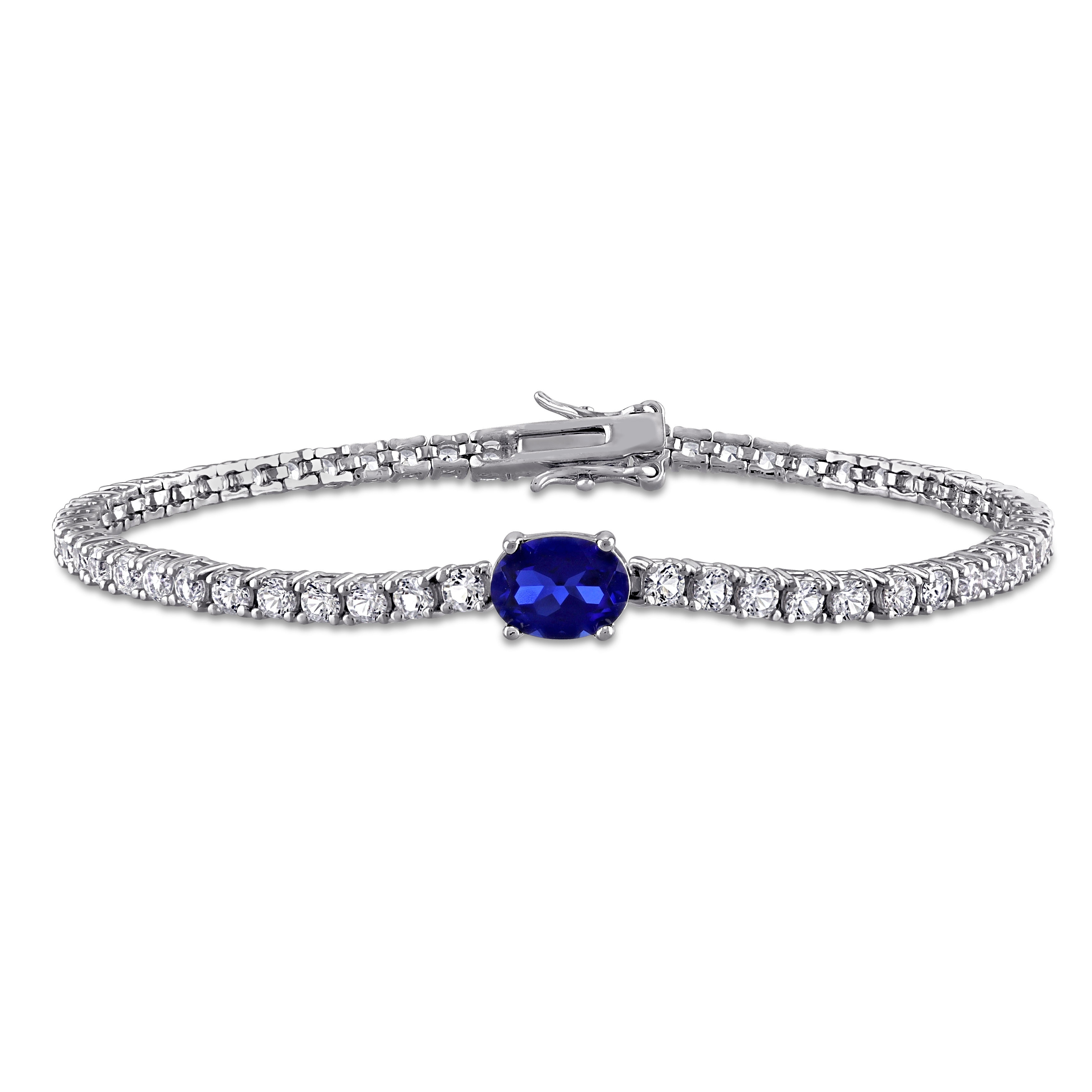 Miadora 6 3/4ct TGW Created Blue & White Sapphire Bracelet in Sterling Silver