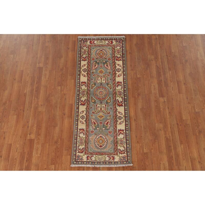 Grey Kazak Runner Rug Hand-Knotted Wool Carpet - 2'2" x 5'11"