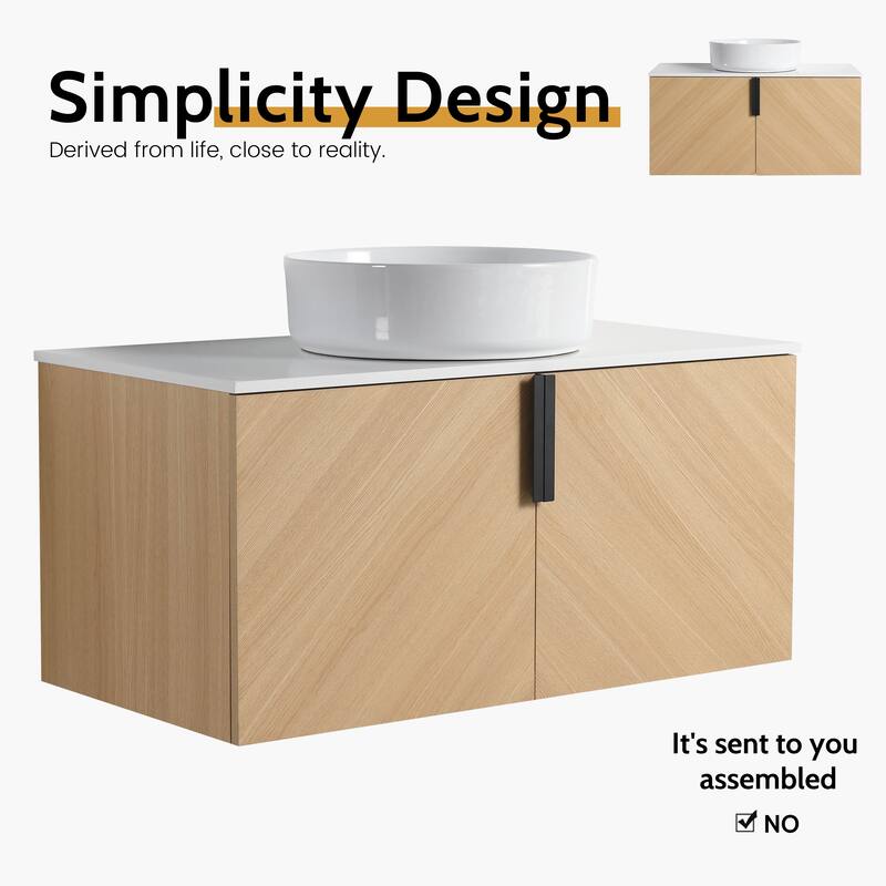 Bathroom Vanity With Sink In 30/36 Inch, Floating Bathroom Vanity With 2 Soft Close Doors