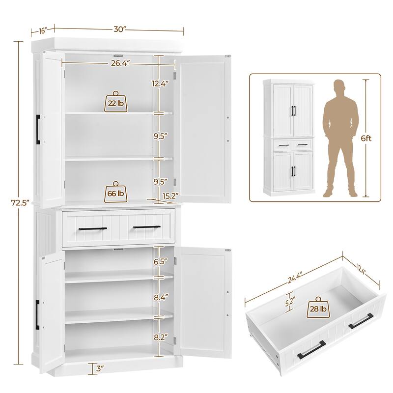 Yaheetech Wooden Kitchen Pantry Storage Cabinet with Doors and Shelves