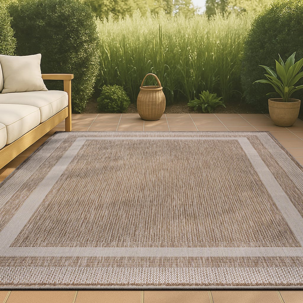 JONATHAN Y Hali Classic 3-Stripe Border Beige/Cream Indoor/Outdoor Area Rug