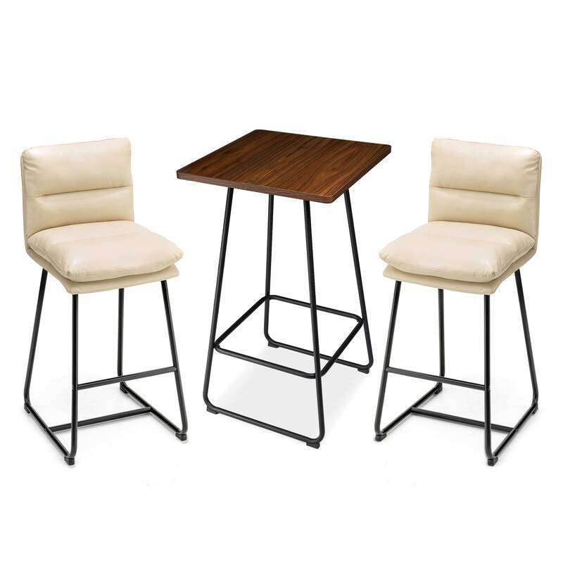 Glitzhome Industrial Modern Set of 3 Pub Table Set with 41"H Square Bar Table and Stools