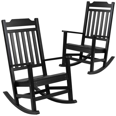 Offex Set of 2 Winston Faux Wood All-Weather Rocking Chair - Black