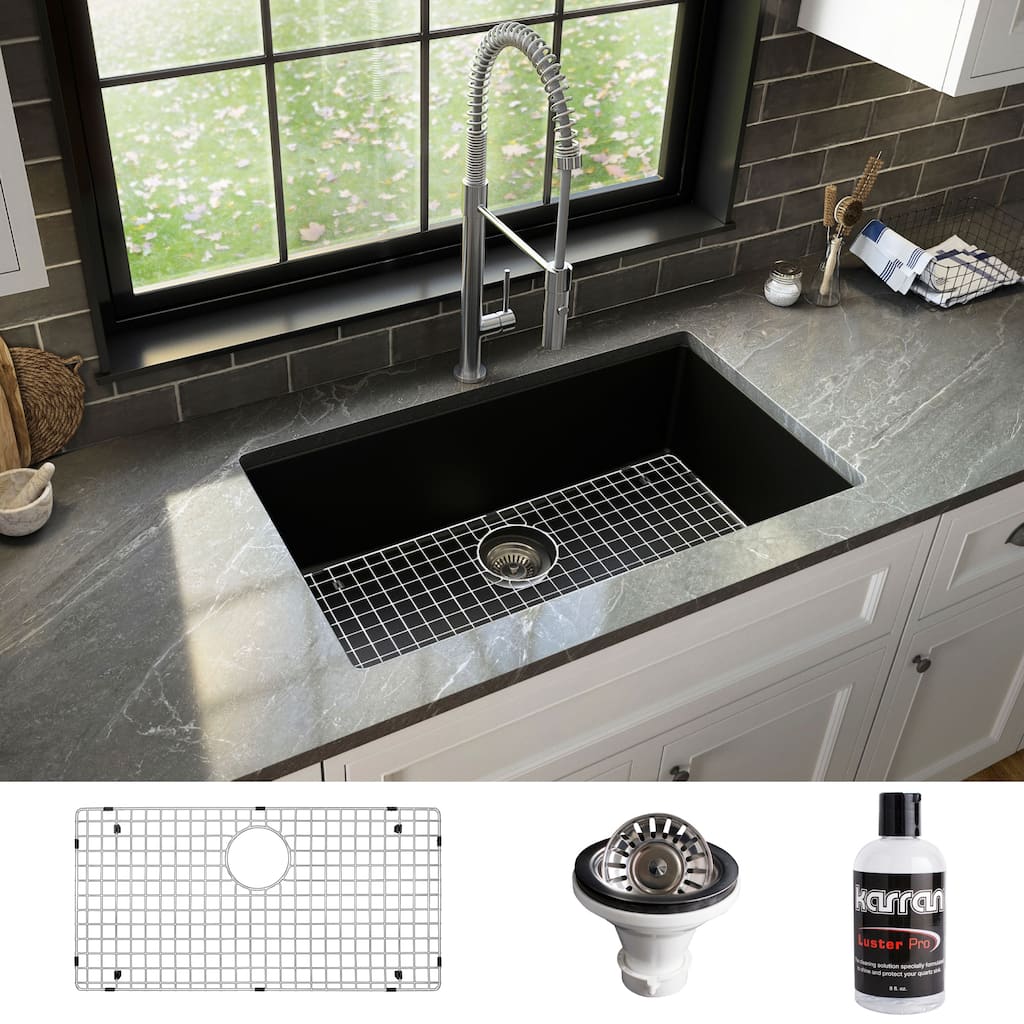 Karran Undermount 32.5 in. Large Single Bowl Quartz Kitchen Sink Kit