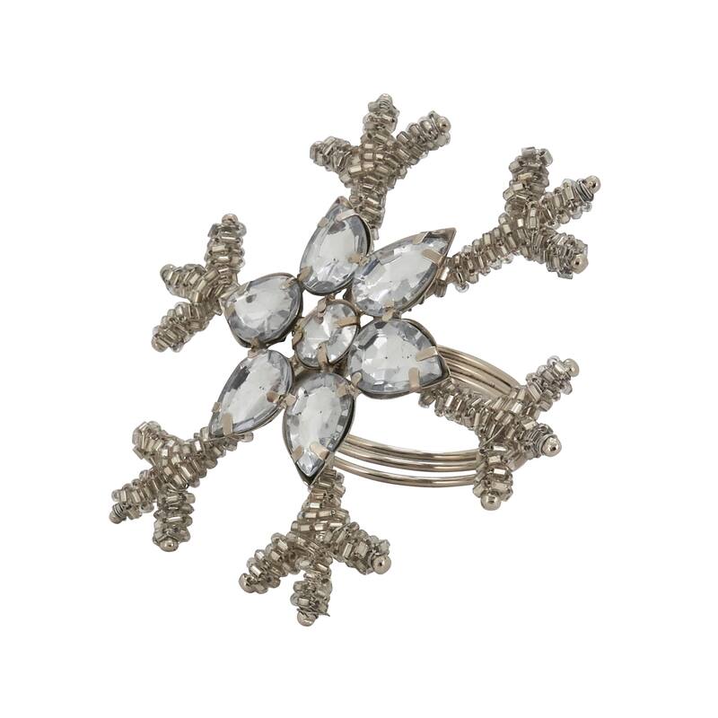 Beaded Napkin Rings With Snowflake Design (Set of 4) - Silver - Set of 4