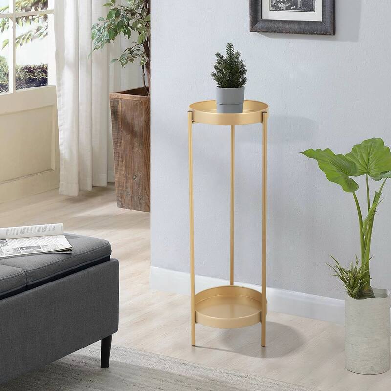 2-Tier Metal Plant Stand with 2 Round Trays