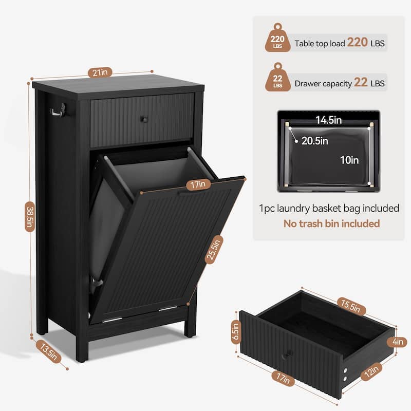 Black 10 Gallon Tilt Out Trash Cabinet with Drawers
