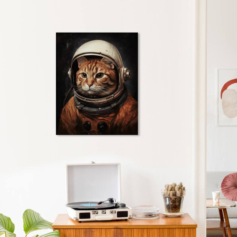 Wynwood Studio Canvas Animals Pilot Aldrin Cat Brown and Cream White Modern & Contemporary Wall Art Canvas Print - 20 x 24