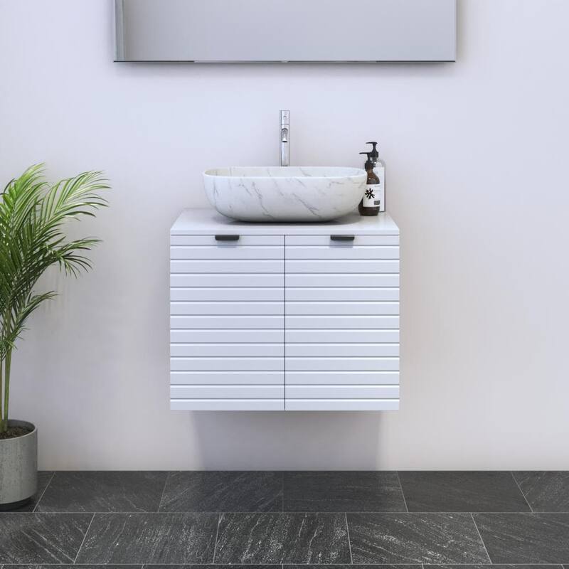 Capri 2D 60 Floating Bathroom Vanity (24" Width) - 18" Vessel White - White