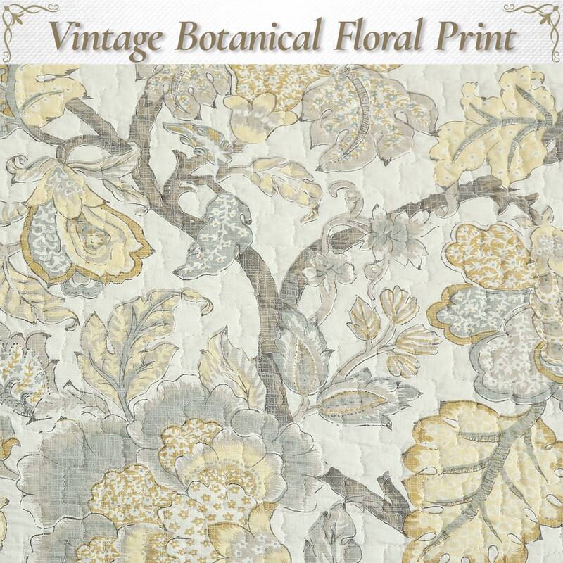 Cozy Line Autumn Floral Foliage Brown Beige Gold Cotton Queen 3 Piece Quilt Bedding Set