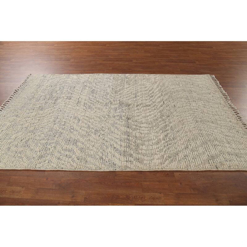 Beige Abstract Moroccan Oriental Area Rug Hand-Knotted Wool Carpet - 4'11"x 8'3"