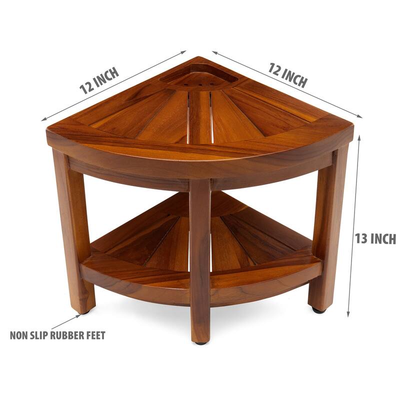 TeakCraft Corner Teak Shaving & Foot Rest with Shelf, 12" Fully Assembled, The TILOS