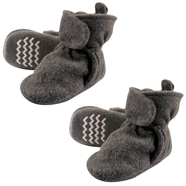 slide 1 of 1, Hudson Baby Unisex Baby Cozy Fleece Booties, Dark Gray 2-Piece 0-6 Months - Dark Gray 2-Piece