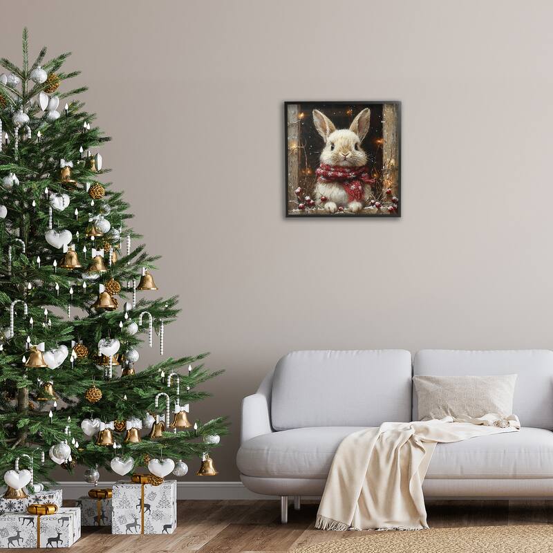 Stupell Bunny with Snowy Holly Berries Framed Giclee Art Design By Riley B