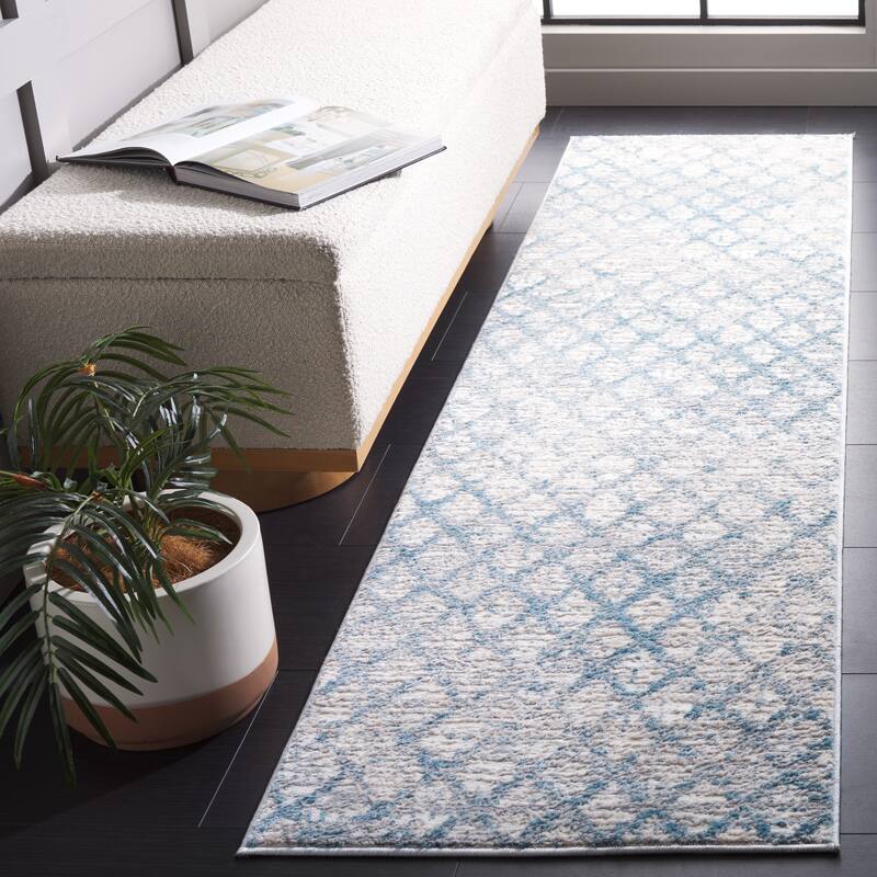 SAFAVIEH Lagoon Lisel Vintage Trellis Rug - 2'2" x 8' Runner - Blue/Ivory