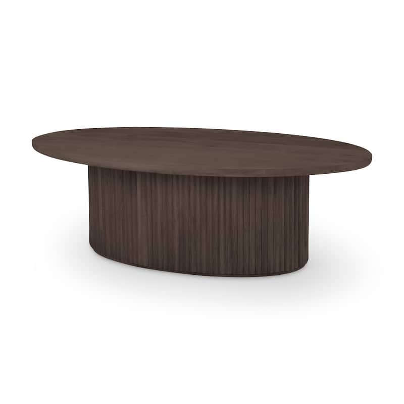 Terra 48L x 28W x 15H Dark Brown Wood Oval Fluted Coffee Table - Espresso