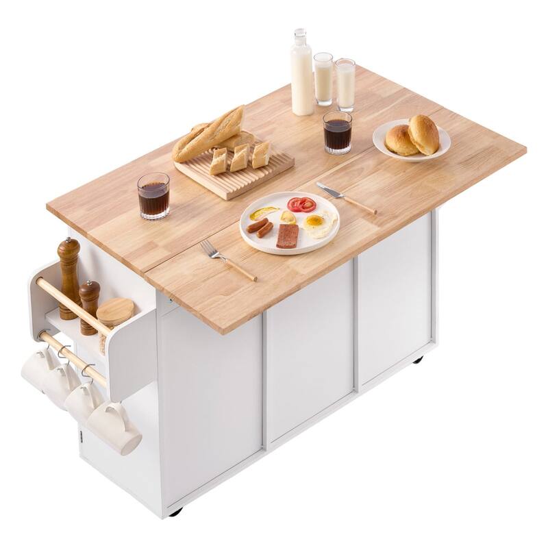35" Mobile Kitchen Island Cart with Drop Leaf and Lockable Wheels Storage Drawers and Cabinets - 44"L x 30"W x 35"H