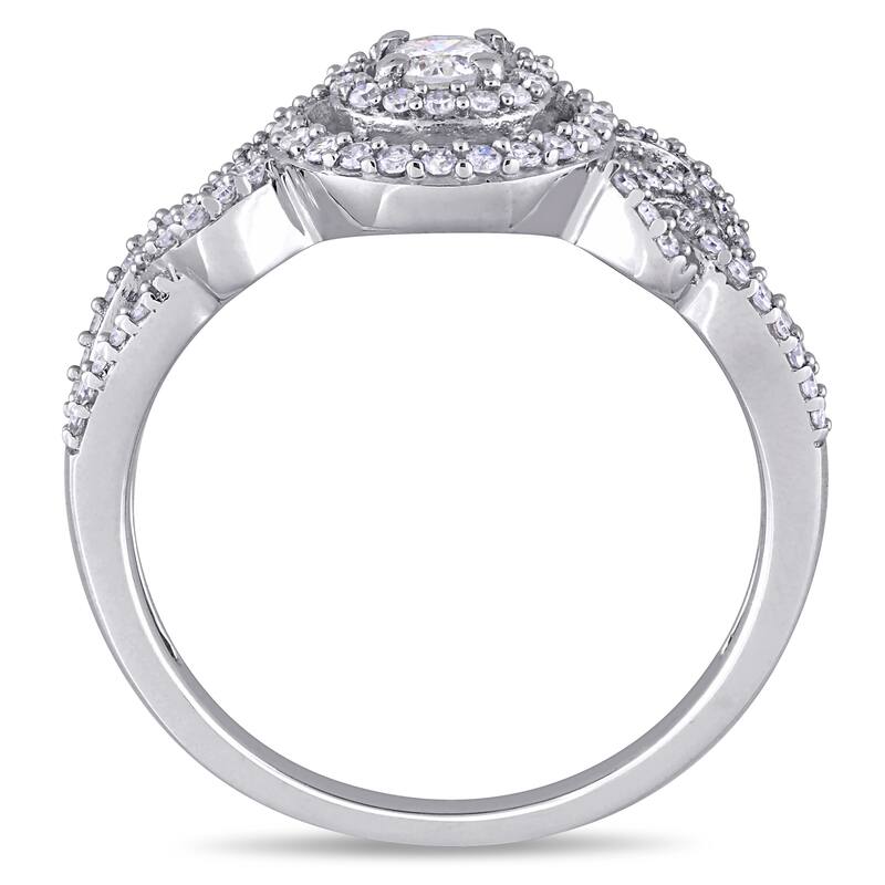 Miadora 10k White Gold 1/2ct TDW Diamond Interlaced Double Halo Engagement Ring