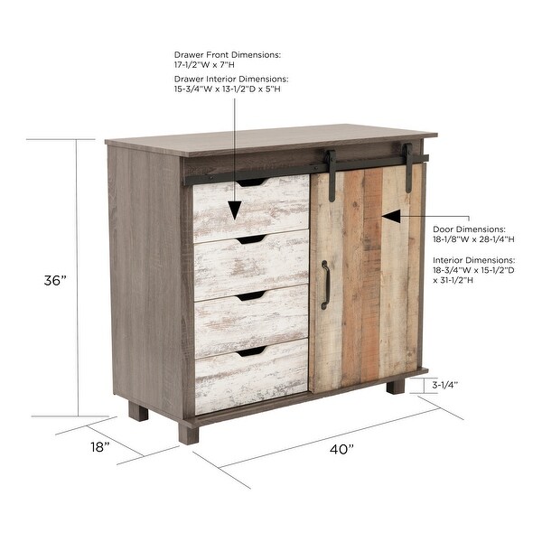 OS Home and Office Model 41001 Orden Four Drawer Cabinet with Sliding Barn Style Door - 52 x 63