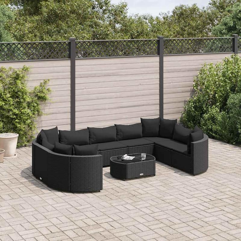 vidaXL Patio Sofa Set Set of 10 Black PE rattan - 8.2 x 12.1 x 4.6