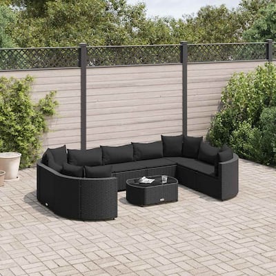 vidaXL Patio Sofa Set Set of 10 Black PE rattan - 8.2 x 12.1 x 4.6