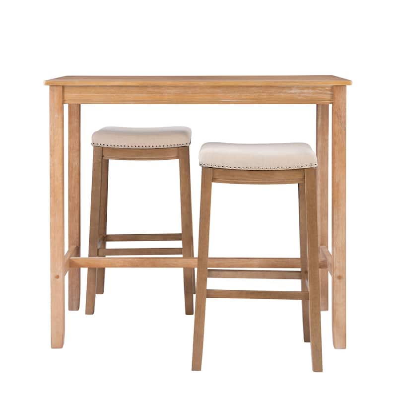 3-Piece Bar Table and Padded Stool Set - 47.25" - Beige and Brown