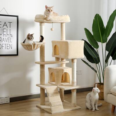 Multi-functional Cat Tree Tower with Sisal Scratching Post - 48.5"X48.5"X56.2"