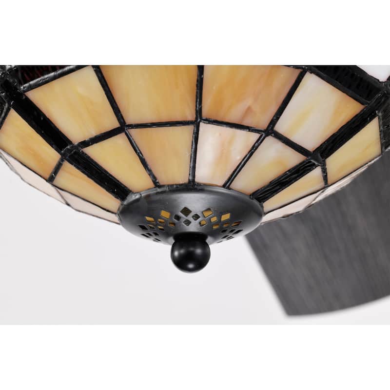 Peacoo 52-Inch Flushmount Lighted Ceiling Fan Ivory Leaf Berry Tiffany Glass Lamp Black Finish