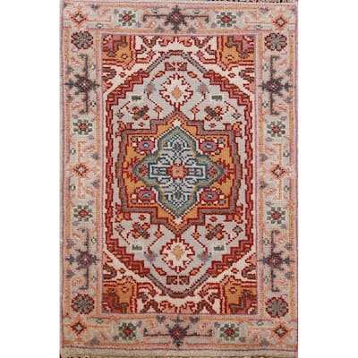 Hand Knotted Oriental 100% Wool Carpet Traditional Medallion Greys & Charcoal Heriz (serapi) Area Rug - 3' 0'' X 2' 0''