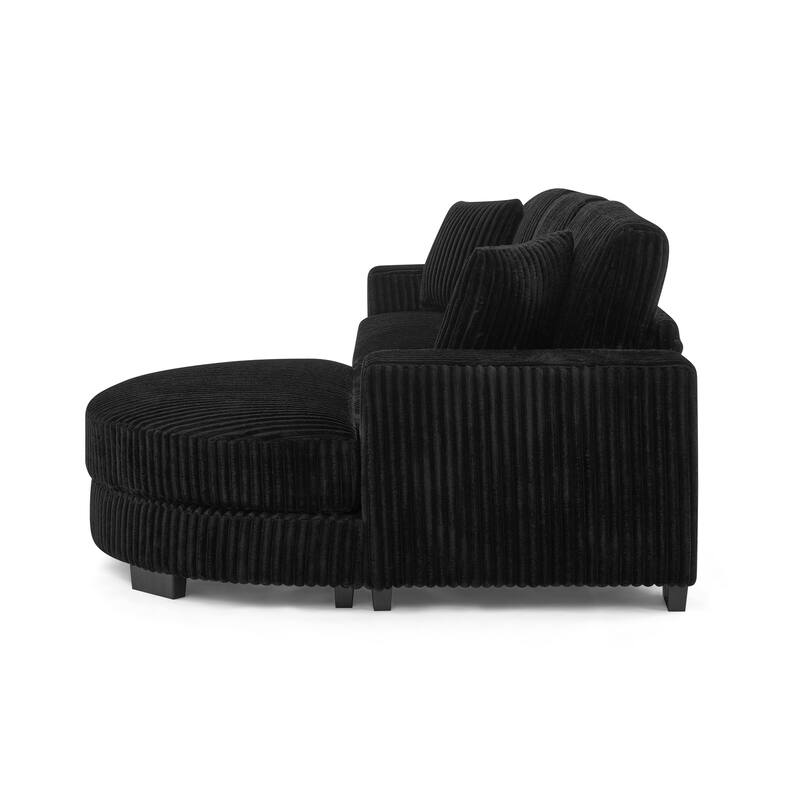 Corduroy Upholstered L-shaped Sectional Sofa, Chaise Lounge Couch with Arc-shaped Ottoman and Removable Cushions for Living Room