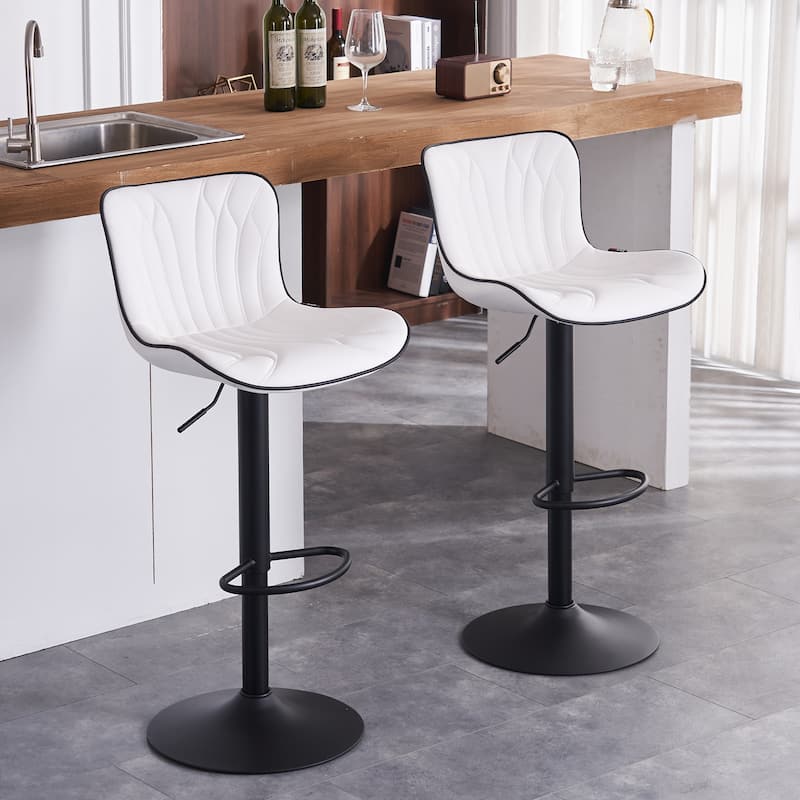 Counter Height Bar stools Modern Leather Adjustable Barstools - Set of 2 - White