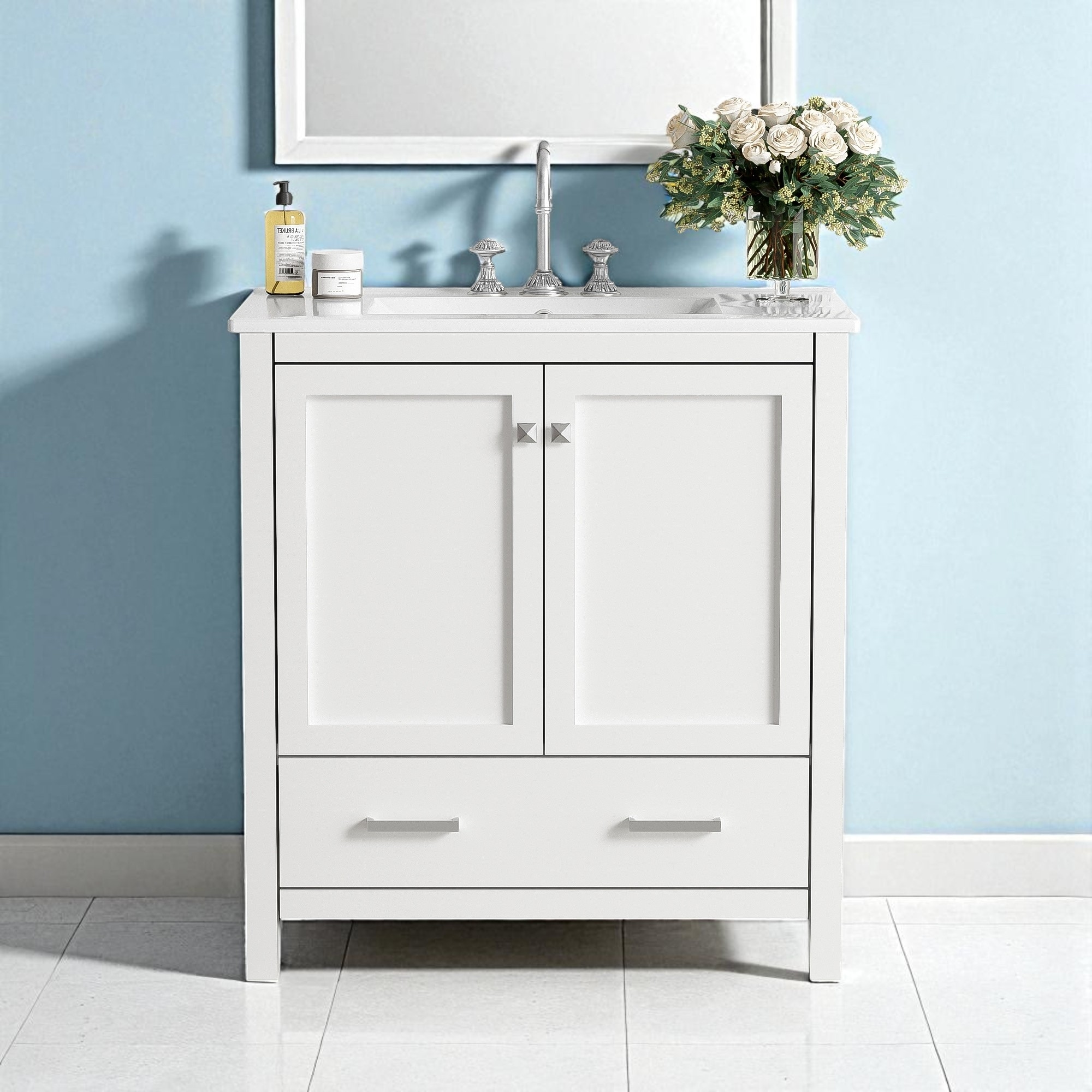 30" Freestanding Bathroom Vanity with Sink, Combo Cabinet, 2 Doors and Drawer, Soft Close, Solid Wood Frame