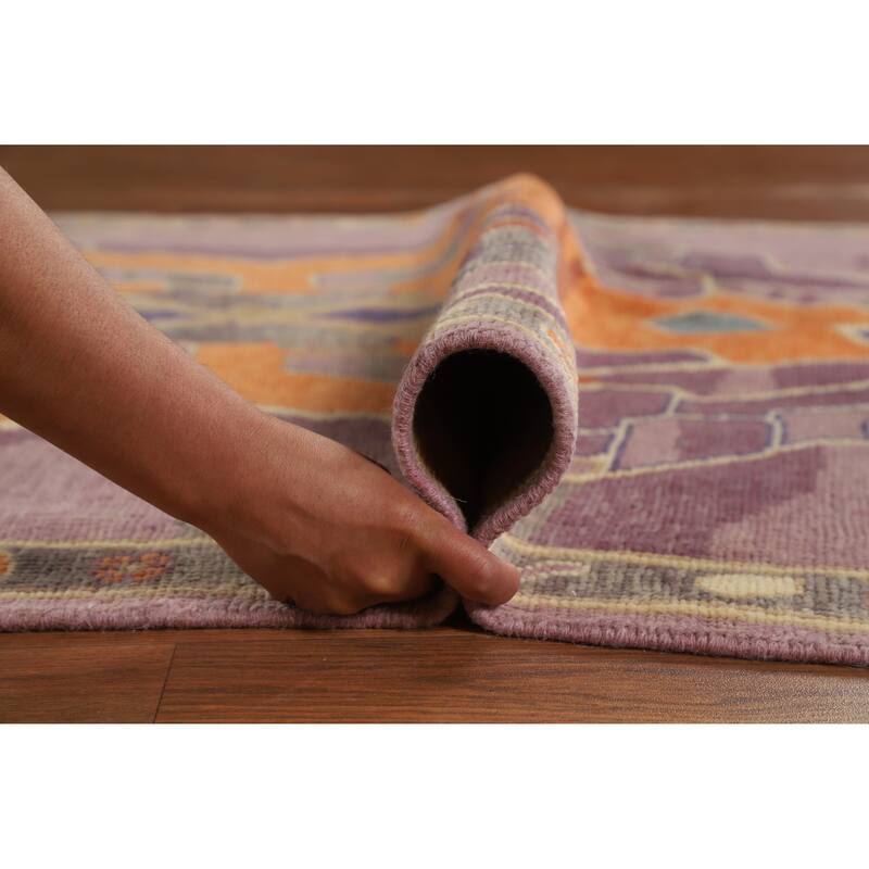 Hand Knotted Oriental 100% Wool Carpet Transitional Geometric Purples Oushak Area Rug - 6' 11'' X 4' 0''