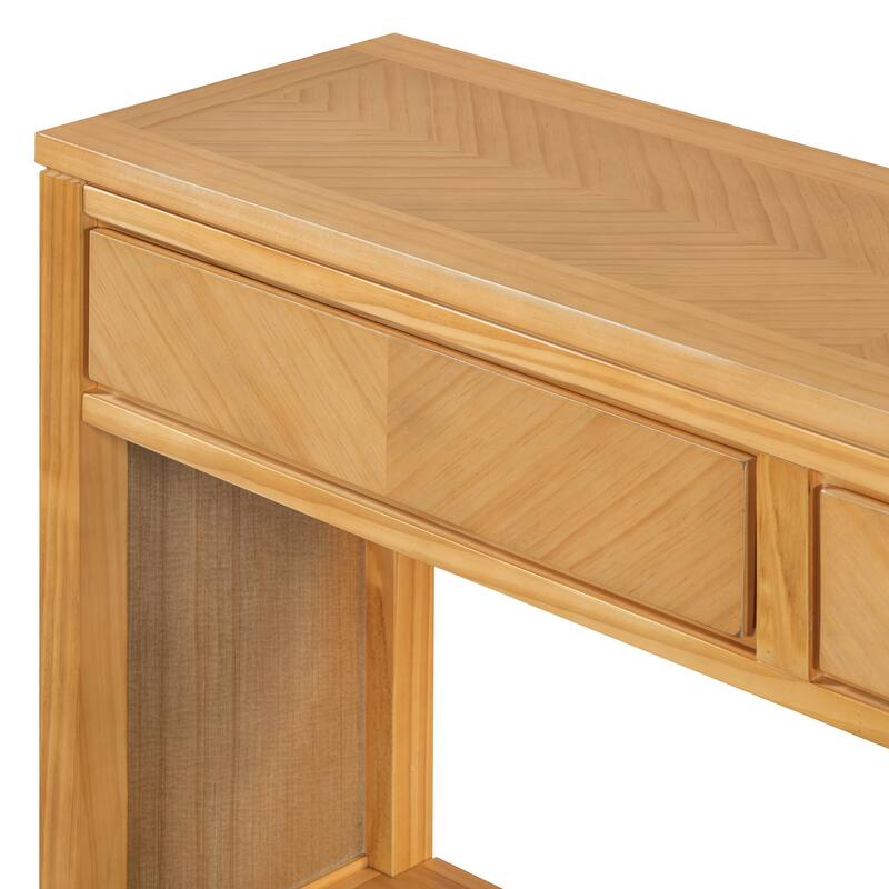 Anmytek 55 Inch Farmhouse Rustic Wooden Console Table with Storage Drawers and Open Shelf Entryway Sofa Table