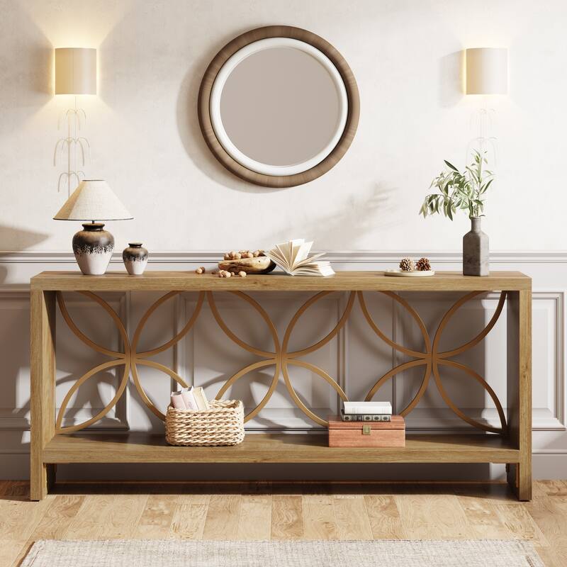 70.9 Inches Narrow Sofa Table, 2-Tier Console Table with Storage