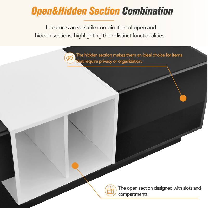 Two-Tone TV Stand with Storage, for TVs Up to 80", Black - 74.8" W × 15.7" D × 16.5" H